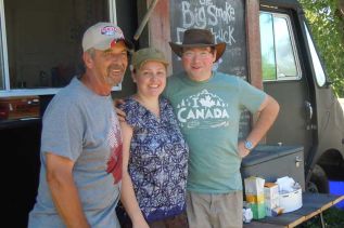 Byron Bright, Gareth Hewitt and Allison Bright at The Big Smoke Food Truck in Burridge